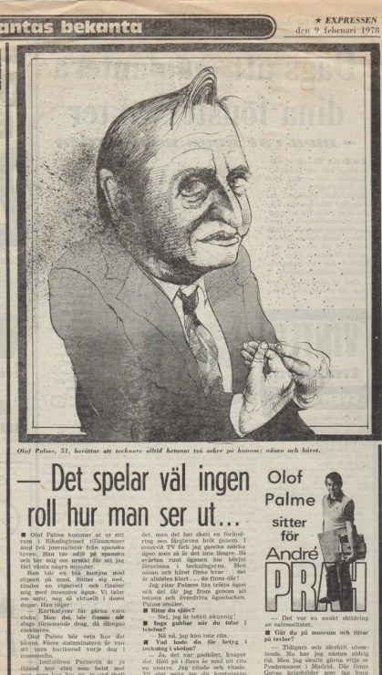 Olof Palme tecknad av André för Expressen 1973
